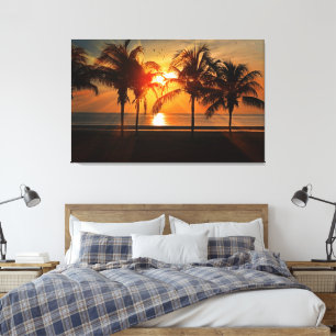 Tropiskt Beach Handflatan Träd Golden Sunset Canvastryck