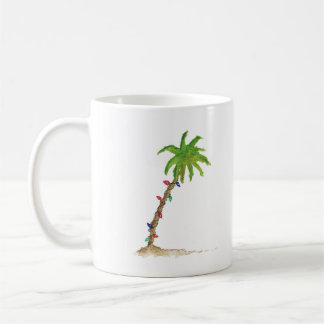 Tropiskt Beach Handflatan Träd, vattenfärgad jul Kaffemugg