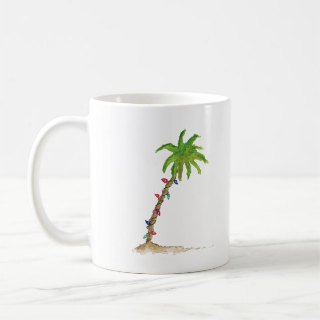Tropiskt Beach Handflatan Träd, vattenfärgad jul Kaffemugg (Vänster)