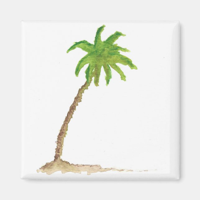 Tropiskt Beach Handflatan Träd Watercolor Magnet (Framsidan)
