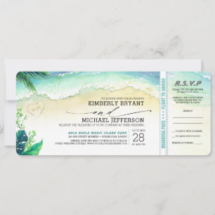 Tropiskt Beach Heart Shore Bröllop Boarding Pass Inbjudningar