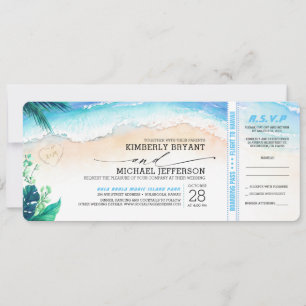 Tropiskt Beach Heart Shore Bröllop Boarding Pass Inbjudningar