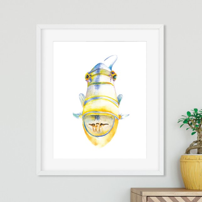 Tropiskt Beach House Watercolor Art Art Poster (Tropical Beach House Watercolor tropical fish Art Poster)