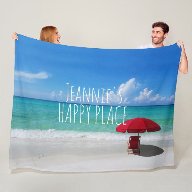 Tropiskt Beach Lycklig Ställe Ditt namn Röda parap Fleecefilt (På plats)
