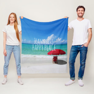 Tropiskt Beach Lycklig Ställe Ditt namn Röda parap Fleecefilt