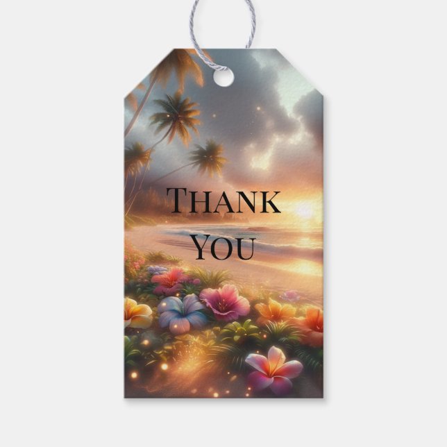 Tropiskt Beach Magic Hibiscus Bröllop Presentetikett (Framsidan)