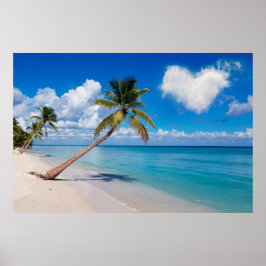 Tropiskt Beach Ocean Handflatan Träd Heart Cloud Poster