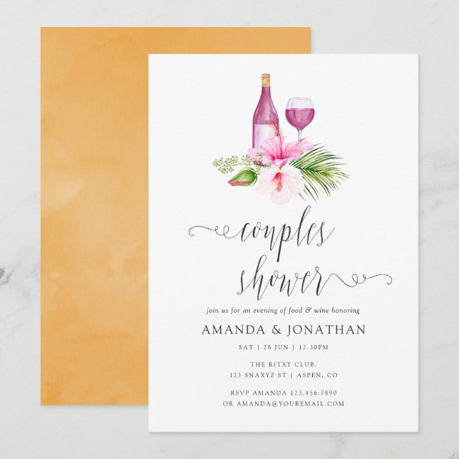 Tropiskt Beach Par Shower Vin Tasting Inbjudningar (Fram/baksida)