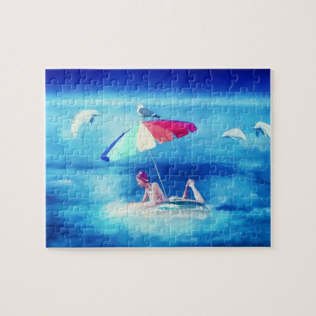 Tropiskt Beach Summer Girl Vacation Watercolor Pussel (Horisontell)