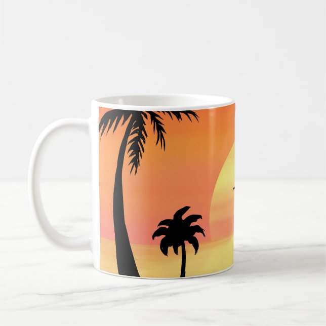 Tropiskt Beach Sunset Handflatan Träd Silhouette A Kaffemugg (Vänster)