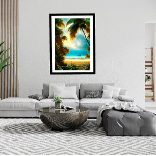 Tropiskt Beach teal vatten handflatan träd är vack Poster