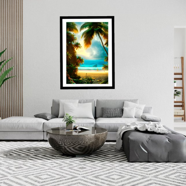 Tropiskt Beach teal vatten handflatan träd är vack Poster (Skapare uppladdad)