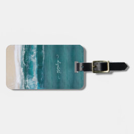 Tropiskt Beach Vågar Sand Namn Modern Luggage Tag Bagagebricka