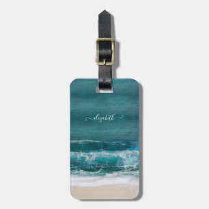 Tropiskt Beach Vågar Sand Namn Modern Luggage Tag Bagagebricka