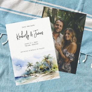 Tropiskt Beach Watercolor Destination Wedding Spara Datumet