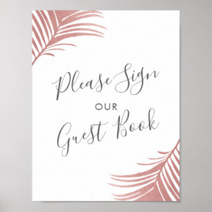 Tropiskt Beach Wedding Guest Bok undertecknar Rosa Poster