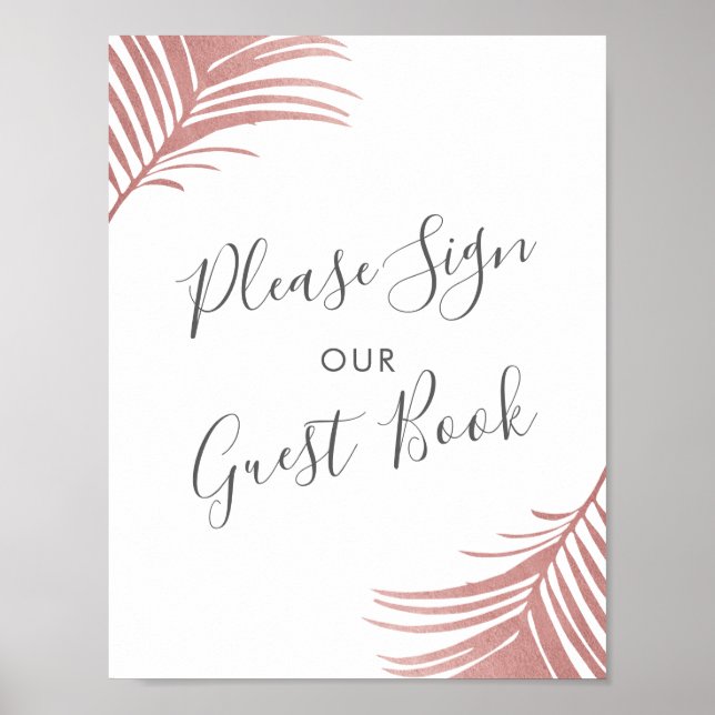 Tropiskt Beach Wedding Guest Bok undertecknar Rosa Poster (Framsidan)
