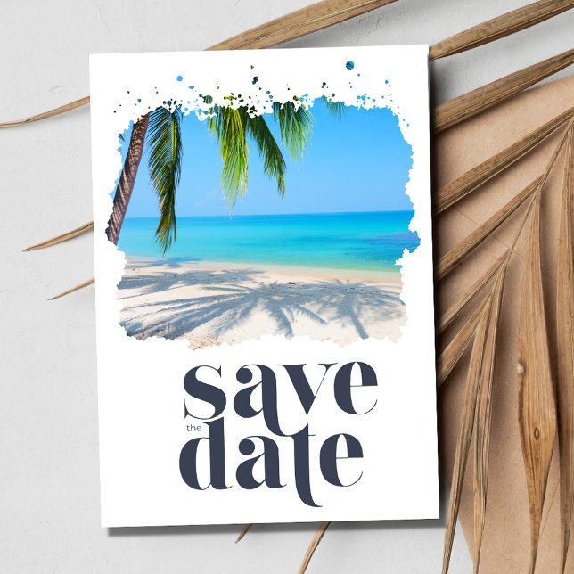 Tropiskt Beach Wedding handflatan Träd Spara Datumet (Palm Tree Tropical Beach Wedding Save The Date)