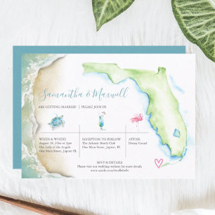 Tropiskt Beach Wedding Illustrated Watercolor Inbjudningar