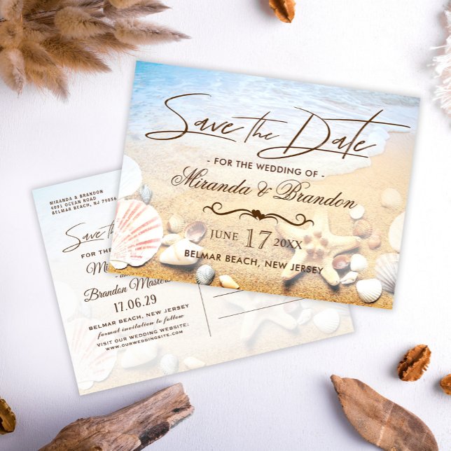 Tropiskt Beach Wedding Starfish Spara datumet Meddelande Vykort (Skapare uppladdad)