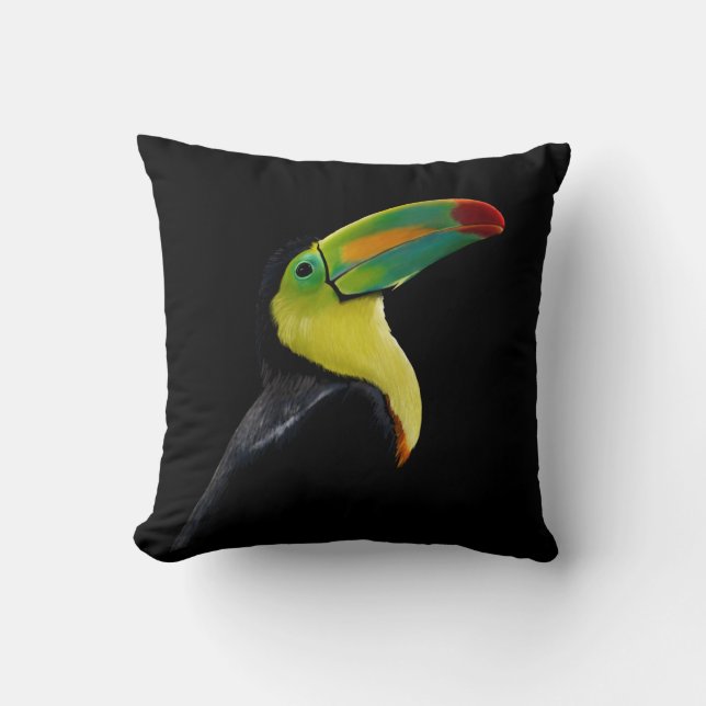 Tropiskt Bird Black Gult Grönt Toucan Kudde (Framsida)