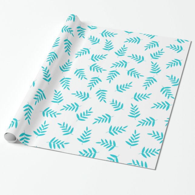 Tropiskt blad blått och vitt presentpapper (Utrullad)