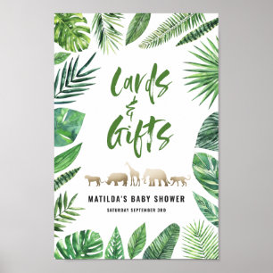 Tropiskt blad + djurkort och gåvor från guld poster