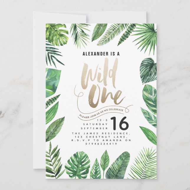 Tropiskt blad + guld-vild en födelsedag (Framsida)