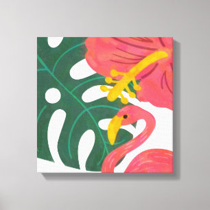 Tropiskt blad, hibiskusblomma & flamingo canvastryck