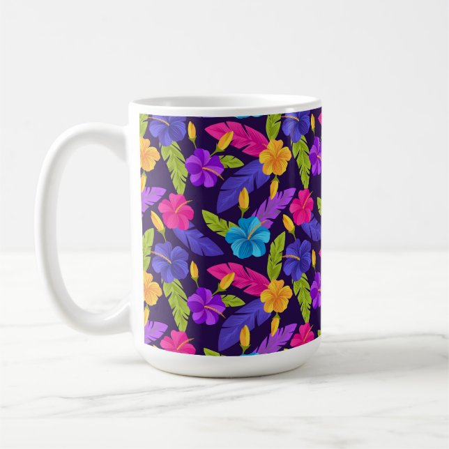 Tropiskt blad- och blommönster-23857 kaffemugg (Vänster)