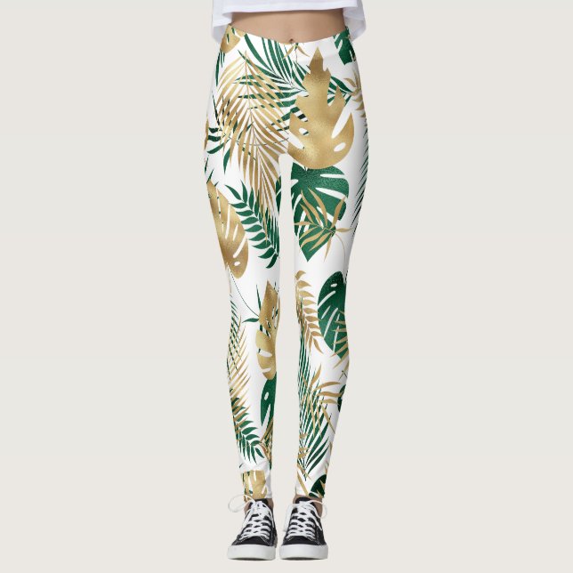 Tropiskt bladmönster  leggings (Framsida)
