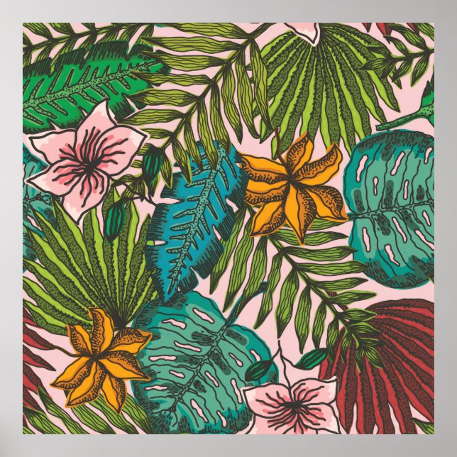Tropiskt Bladsmönster - Boho Blommig Dekor (Framsidan)