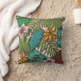 Tropiskt Bladsmönster - Boho Blommig Dekor Kudde