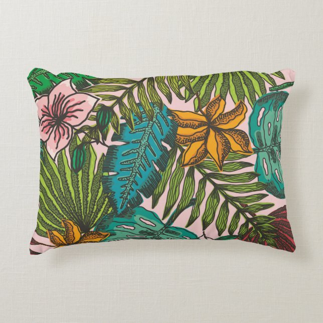 Tropiskt Bladsmönster - Boho Blommig Dekor Prydnadskudde (Framsidan)