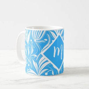 Tropiskt blått Blommönster Diamond Monogram Kaffemugg