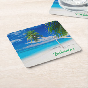 Tropiskt blått Exotic Bahamas Beach Handflatan Underlägg Papper Kvadrat