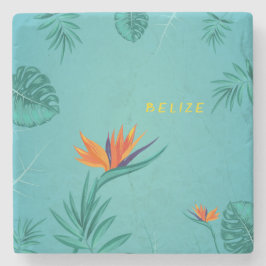 Tropiskt blått Grönt Handflatan Monogram Belize Stenunderlägg