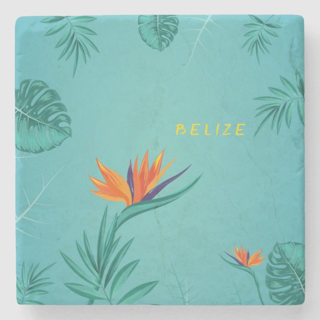 Tropiskt blått Grönt Handflatan Monogram Belize Stenunderlägg (Framsidan)
