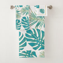 Tropiskt blått, guld löv och monogram