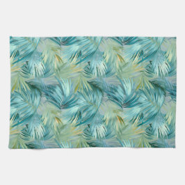 Tropiskt blått Handflatan Löv Vattenfärg mönster Kökshandduk