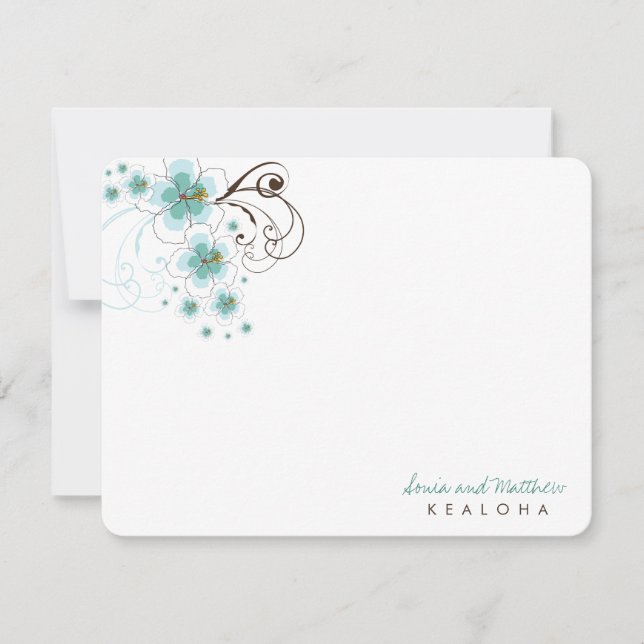 Tropiskt blått Hibiscus Bröllop Tackkort-kort Anteckningskort (Framsida)