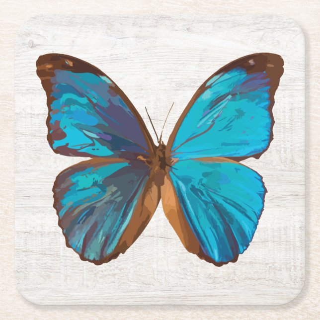 Tropiskt blått och turkos Gem Färgad Butterfly Underlägg Papper Kvadrat (Framsidan)