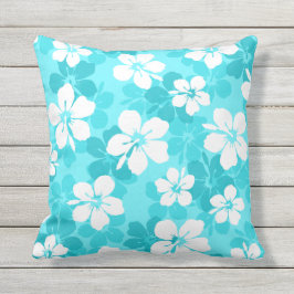 Tropiskt blått och vitt Hibiscus Flower Mönster Kudde