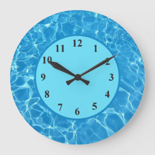 Tropiskt blått simmande Bassäng Clock Vatten Wall Stor Klocka