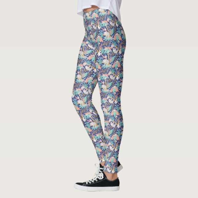 Tropiskt blåttSlothmönster Leggings (Vänster)
