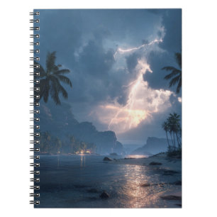 Tropiskt blixtnedslag Storm Ocean Night Art Notebo Anteckningsbok