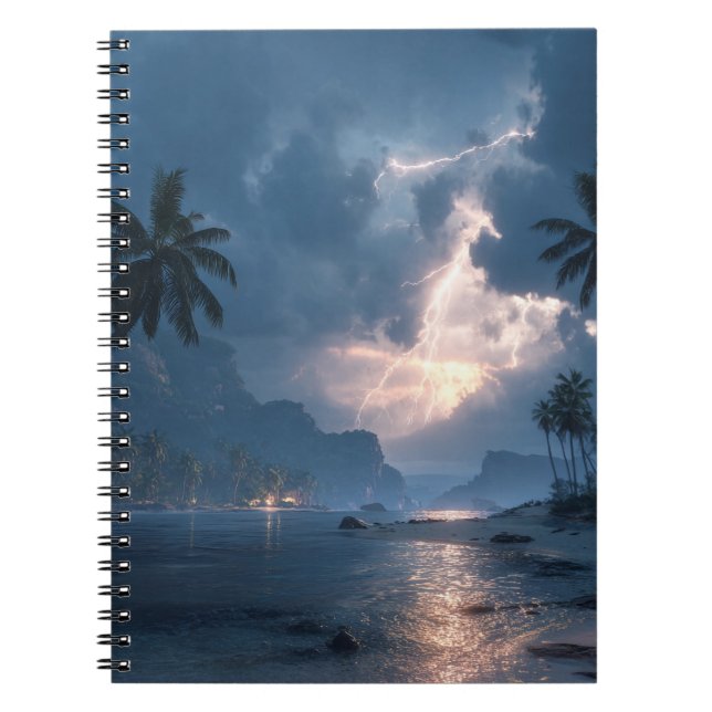 Tropiskt blixtnedslag Storm Ocean Night Art Notebo Anteckningsbok (Framsidan)