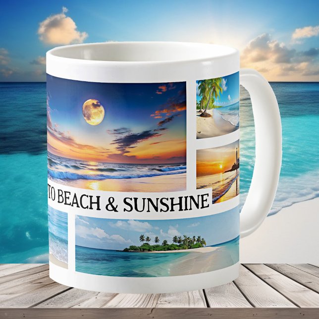 Tropiskt block och solskyddsfoto kollage kaffemugg (Tropical beach photo collage mug - great for a beach house or summer memories)