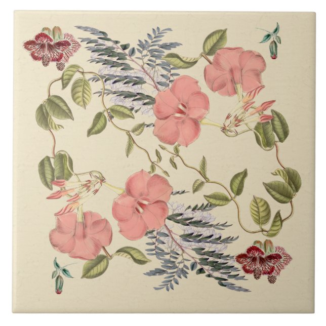 Tropiskt blom- botaniskt belägger med tegel 6x6 kakelplatta (Framsidan)