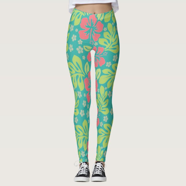 Tropiskt blomma leggings (Framsida)